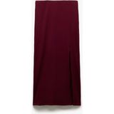 Koton Viskon Ribanalı Slim Fit Yırtmaç Detaylı Kalem Etek - Bordo