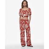 Koton Viskon Salda Kumaş Cepli Floral Desenli Bol Paça Pantolon - Loose - 36