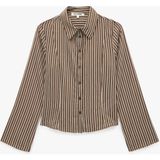 Koton Viskon Slim Fit Uzun Kollu Çizgili Gömlek - 40 - Kahve