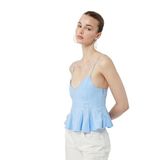 Koton Volanlı V Yaka Pamuklu Askılı Slim Fit Dikiş Detaylı Crop Bluz