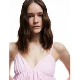 Koton Volanlı V Yaka Pamuklu Slim Fit Askılı Poplin Crop Bluz - Pembe - 40