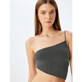 Koton x Inji - Crop Simli Tek Omuz Asimetrik Kesim Slim Fit Bluz