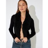 Koton X İnji - Suni Kürk Yakalı Triko Hırka Slim Fit Uzun Kollu