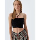 Koton x Melis Ağazat - Askılı Crop Atlet Boyundan Bağlama Detaylı Darapeli Slim Fit - 36 - Siyah