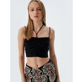 Koton X Melis Ağazat - Askılı Crop Atlet Boyundan Bağlama Detaylı Darapeli Slim Fit