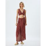 Koton x Melis Ağazat - Crop Büstiyer V Yaka Viskon Gipeli Slim Fit - 38 - Kahve