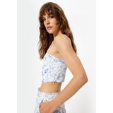 Koton x Melis Ağazat - Ince Askılı Çiçekli Büstiyer Slim Fit Astarlı - 42 - Mavi