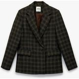 Koton x Melis Ağazat Kadın Uzun Kollu Ekose Oversize Blazer Ceket Polyester Karışımlı Çift Cepli - Siyah - 42