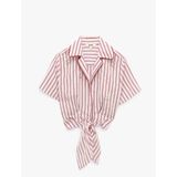 Koton X Melis Ağazat - Kısa Kollu Önden Bağlamalı Taş İşlemeli Çizgili Crop Gömlek