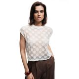 Koton X Melis Ağazat - Kolsuz Bisiklet Yaka Ajurlu Çiçekli Kroşe Bluz