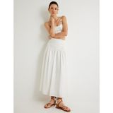 Koton x Melis Ağazat Midi Boy Kloş Etek Drape Detaylı Viskon Kumaş - 42 - Ekru