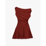 Koton X Melis Ağazat - Slim Fit Aksesuar Detaylı Asimetrik Kesim Tek Omuz Mini Elbise