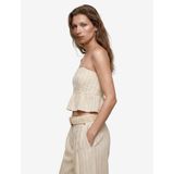 Koton X Melis Ağazat - Slim Fit Keten Karışımlı Fırfırlı Çizgili Straplez Crop Korse Büstiyer