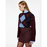 Koton x Melis Ağazat - Uzun Kollu Bisiklet Yaka Baklava Desenli Triko Kazak - Bordo - XL