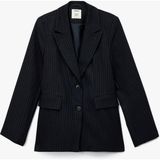 Koton x Melis Ağazat - Uzun Kollu Cepli Çizgili Oversize Blazer Ceket - Lacivert - 40