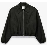 Koton x Melis Ağazat - Uzun Kollu Cepli Fermuarlı Crop Bomber Ceket - Gri - 44