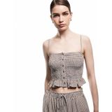 Koton X Melis Ağazat - Viskon Crinkle Kumaş Düğmeli İnce Askılı Pötikareli Crop Bluz