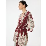 Koton X Melis Ağazat - Viskon Uzun Kimono Geniş Kollu Kuşak Detaylı Floral Etnik Desenli