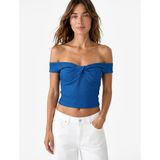 Koton X Şahika Ercümen - Bürümcük Kumaş Kalp Yaka Düğüm Detaylı Omzu Açık Crop Top