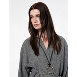 Koton x Şahika Ercümen - Flanel Kumaş Uzun Kollu Kemerli Kruvaze Kimono Gömlek - 36 - Siyah