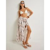 Koton x Şahika Ercümen Midi Boy Sarong Etek Batik Desenli Yüksek Bel Pamuklu - 34 - Kahve