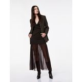 Koton x Şahika Ercümen - Slim Fit Tül Detaylı Midi Etek - Kahve