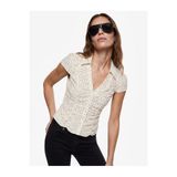 Koton X Sibil Çetinkaya - Slim Fit Drape Detaylı Kısa Kollu Puantiyeli Gömlek