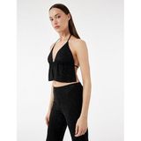 Koton X Zeynep Bastık - Bağlama Detaylı Taşlı Askılı Viskon Karışımlı Slim Fit V Yaka Bluz