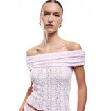 Koton Yarı Transparan Kolsuz Slim Fit Madonna Yaka Dantel Bluz