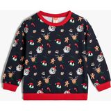 Koton Yılbaşı Sweatshirt Noel Baba Baskılı Pamuklu - Lacivert - 1,5 - 2 Yaş