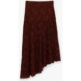 Koton Yüksek Bel Asimetrik Dantelli Midi Etek - Bordo
