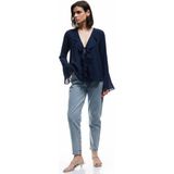 Koton Yüksek Bel Düğmeli Cepli Düz Paça Mom Fit Jean Pantolon - Mom Slim Jean - Mavi - Regular - 25 / 32