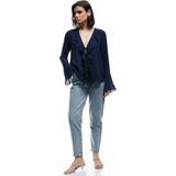 Koton Yüksek Bel Düğmeli Cepli Düz Paça Mom Fit Jean Pantolon - Mom Slim Jean - Mavi - Regular - 29 / 32