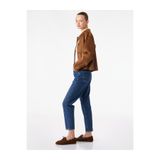 Koton Yüksek Bel Düz Paça Pamuklu Düğmeli Cepli Denim Pantolon-Mom Fit Jean
