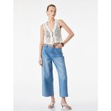 Koton Yüksek Bel Pamuklu Kemerli Kısa Geniş Paça Denim Pantolon - Wide Leg Jean - Lacivert - Regular - 30 / 32