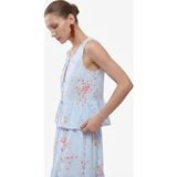 Koton Yuvarlak Bağcıklı Yaka Fiyonklu Kolsuz Çizgili Çiçekli Fırfırlı Peplum Bluz - Pembe - 38