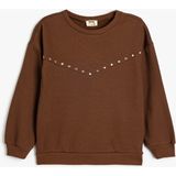 Koton Zımba Detaylı Uzun Kollu Sweatshirt Kız Çocuk Kahve Renk Cepsiz Orta Kalınlık - 9 - 10 Yaş