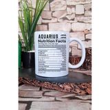 Kova Burcu "aquarius Nutrition Facts" Eğlenceli Hediyelik Baskılı Çay Kahve Sunum Kupa Bardak - Beyaz