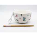Kovboy Çizmesi Desenli Seramik Çorba/ramen Kasesi Seti – Kaşık ve Chopstick Dahil - Bej - Beyaz