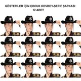 Kovboy Şerif Şapkası Siyah 12 Adet - Kostüm, Parti Gösteri Şapkası
