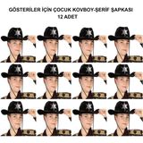 Kovboy Şerif Şapkası Siyah 12 Adet - Kostüm, Parti ve Gösteri Şapkası - Lisinya - 001-Renkli