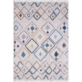 Kowal Krem Modern Geometrik Etnik Eskitme Desenli Boho Makinada Yıkanabilir Hafif Hav Toz Vermez Leke Tutmaz Kaymaz Taban Dijital Makine Baskı Halı Oturma Odası Salon Yolluk Koridor Mutfak Halısı