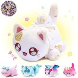 KOWSI 61 ADET 11" Dondurma Kedi Peluş + 60 Çıkartma Sevimli Kawaii Kedi Peluş Koleksiyonu%100 Polyester Peluş Yastık İşlemeli Yumuşak Doldurulmuş Hayvan Koleksiyonu (Dondurma Kedisi)