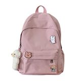 KOWVOWZ BILIPOPX Kawaii Sevimli Estetik Okul Dizüstü Bilgisayar Sırt Çantası, Aksesuarlı, Genç Kızlar, Öğrenciler için Pimli Peluş Kolye Ucu, Pembe, Large, Kawaii