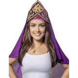 Köylü Kostüm Mor Bindallı Başlığı Şifon Tüllü Fes Başlık - 410-Mor - 55 - 65 cm
