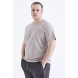 Koyu Bej Basic Kısa Kol O Yaka Büyük Beden Erkek T-Shirt - 88072 - 6XL
