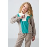 Koyu Bej Kalın Yumuşak Dokulu Oversize Nakışlı Polar Kız Çocuk Sweatshirt - 75153