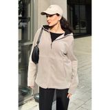 Koyu Bej Kapüşonlu Fermuarlı Rahat Form Kadın Polar Sweatshirt - 97233 | XL