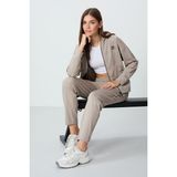 Koyu Bej Kapüşonlu Gizli Cep Detaylı Standart Kalıp Kadın Eşofman Takımı - 95306 - 2XL