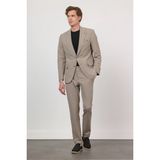 Koyu Bej Kendinden Desenli Mono Yaka 6 Drop Slim Fit Takım Elbise 1001260162